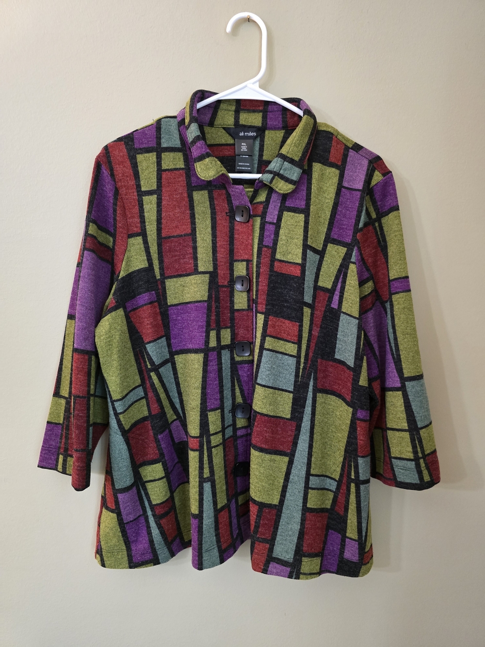 Ali Miles Multicolor Artsy Button  Green, Purple, Red, Blue Women Size PXL